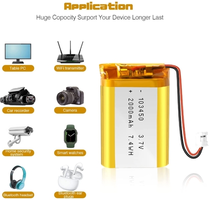 Batterie rechargeable d'ion de Li de NCM 3.7v 2000mah/connecteur JST de batterie d'ion de lithium