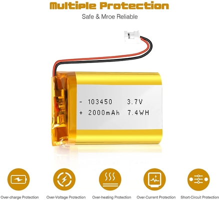 Batterie rechargeable d'ion de Li de NCM 3.7v 2000mah/connecteur JST de batterie d'ion de lithium