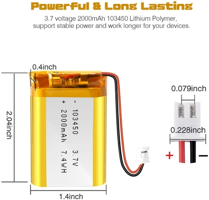 Batterie rechargeable d'ion de Li de NCM 3.7v 2000mah/connecteur JST de batterie d'ion de lithium